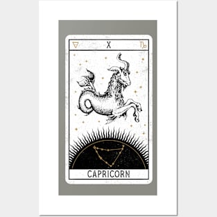 Capricorn Distressed Goth Tarot Zodiac Sign Posters and Art